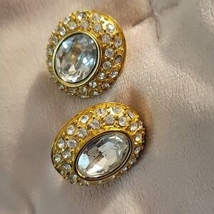 Vintage Monet gold tone and crystal earrings